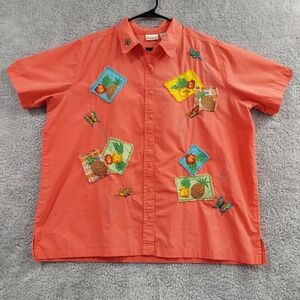 Bobbie Brooks Shirt Womens 18W/20W‎ Coral Tropical Theme Button Up Hawaiian